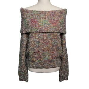 Verte Holiday Sweater Multicolor Metallic Off Shoulder Cowl Size Medium Large